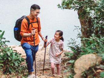 Father and daughter hiking